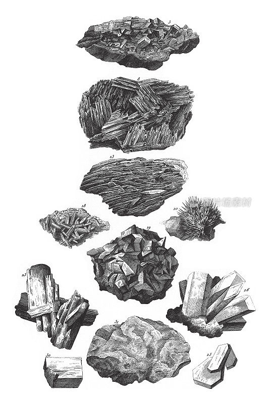 钡的硫酸盐，氨的硫酸盐，铜矾，锶矿，明矾，锌的硫酸盐，岩盐，碱性磷酸盐，矿物及其结晶形式，1851年出版
