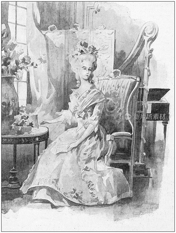 古董插图:室内女人