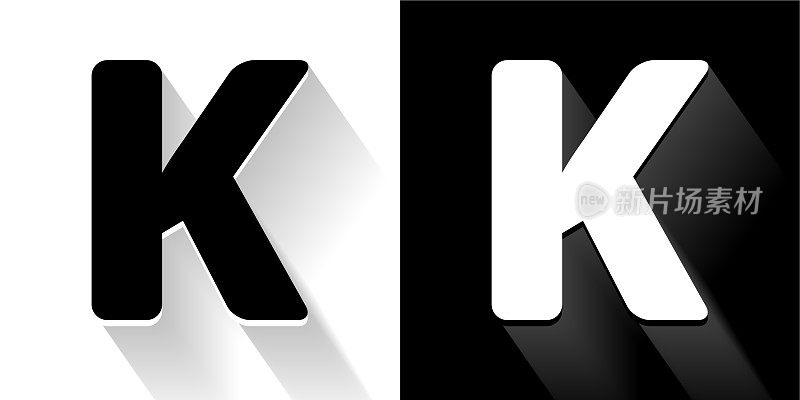 字母K黑色和白色图标与长影子