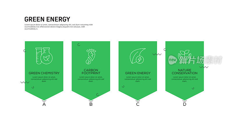 绿色能源，生态和环境矢量概念和信息图形设计元素的线性风格