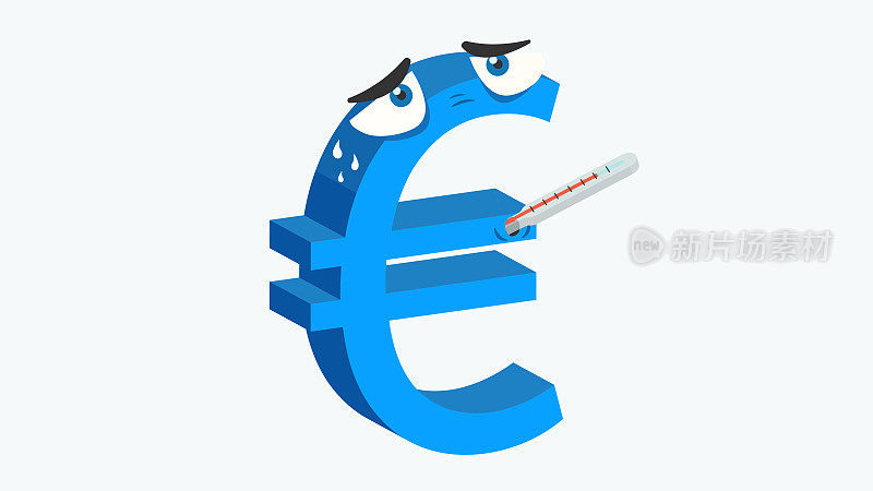 欧元标志高烧。金融危机、股市、大流行病、冠状病毒