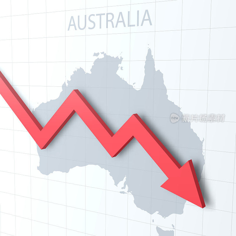 下落的红色箭头与澳大利亚地图的背景