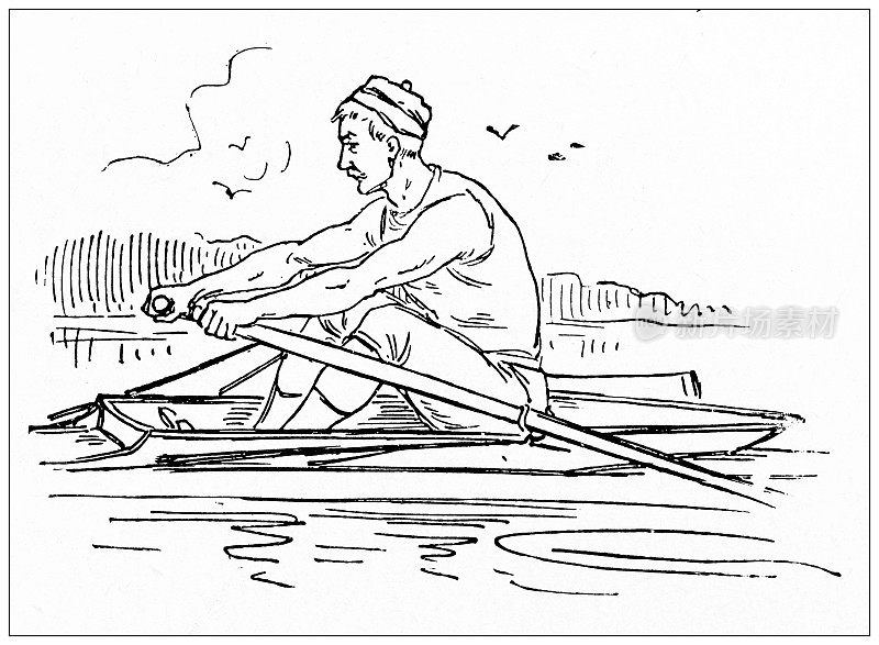 加拿大蒙特利尔的古董插图:划船