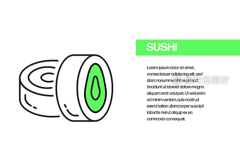 寿司平面线图标，轮廓矢量符号插图。
