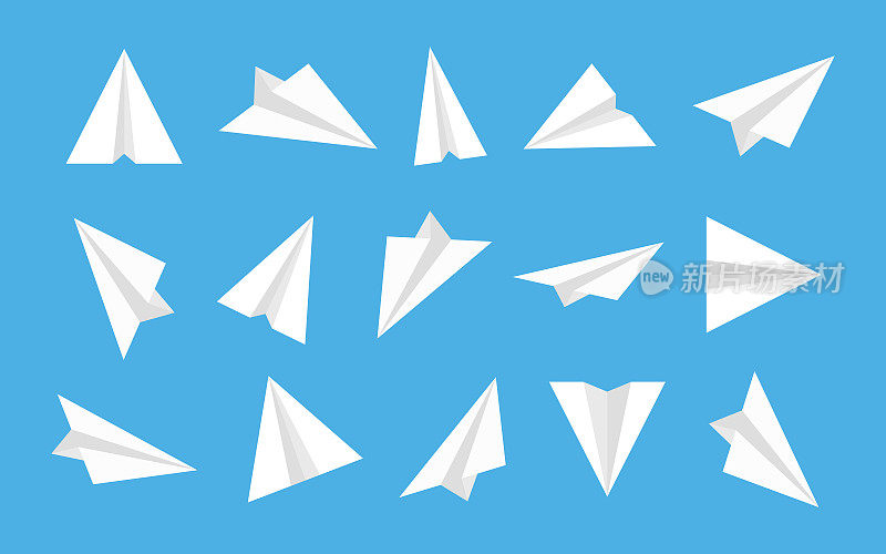 纸飞机。折纸飞机。白色等距图标苍蝇。发射3d飞机在平坦的风格。一套设计标志上的蓝色背景。旅行和航空概念。商业创意的启动。向量