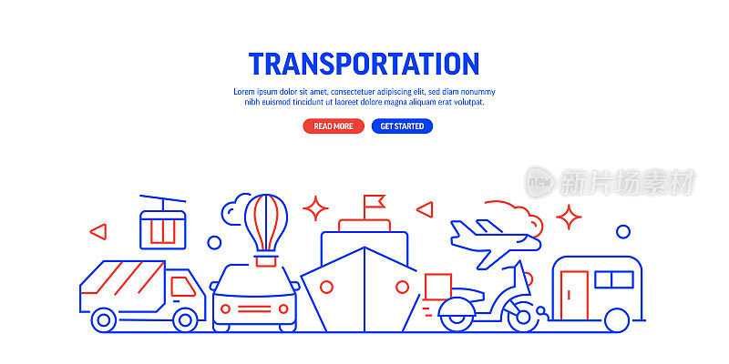 交通相关网站横幅线条风格。现代线性设计矢量插图的网站横幅，网站标题等。