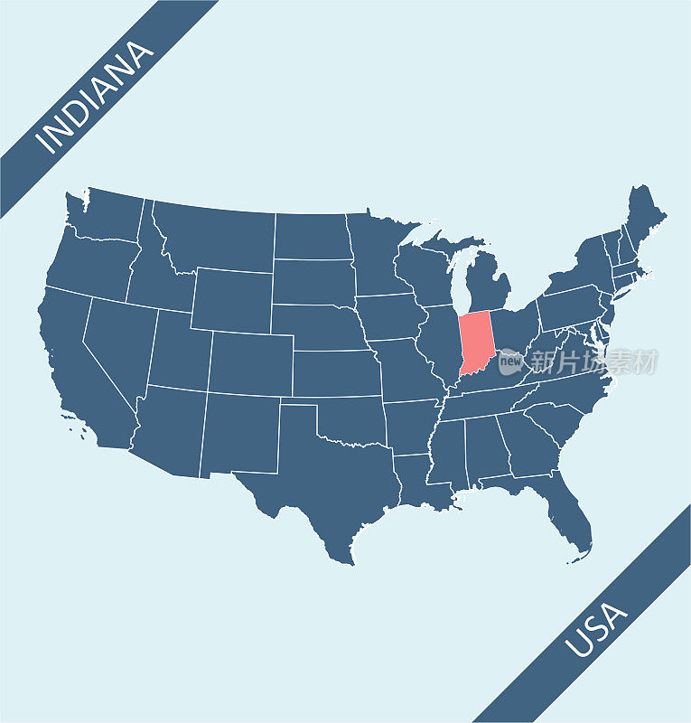 印第安纳州在美国地图上突出显示