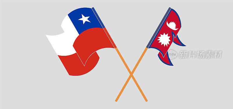 交叉挥舞着尼泊尔和智利的旗帜