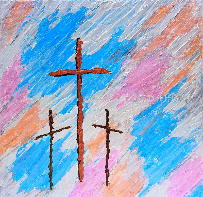 3个基督教十字架的抽象画在纹理的背景