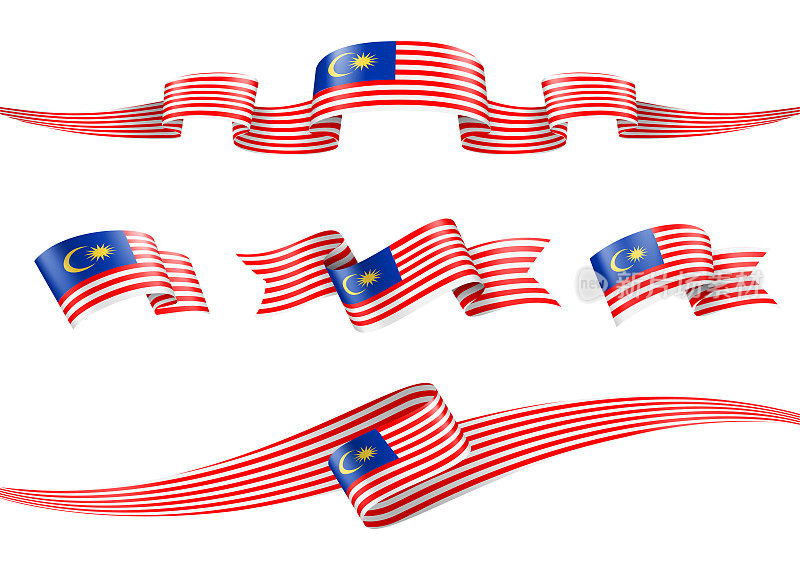 马来西亚旗丝带设置-矢量股票插图