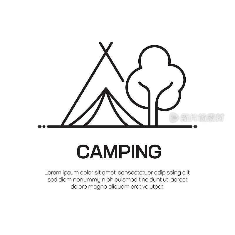 露营矢量线图标-简单的细线图标，优质的设计元素