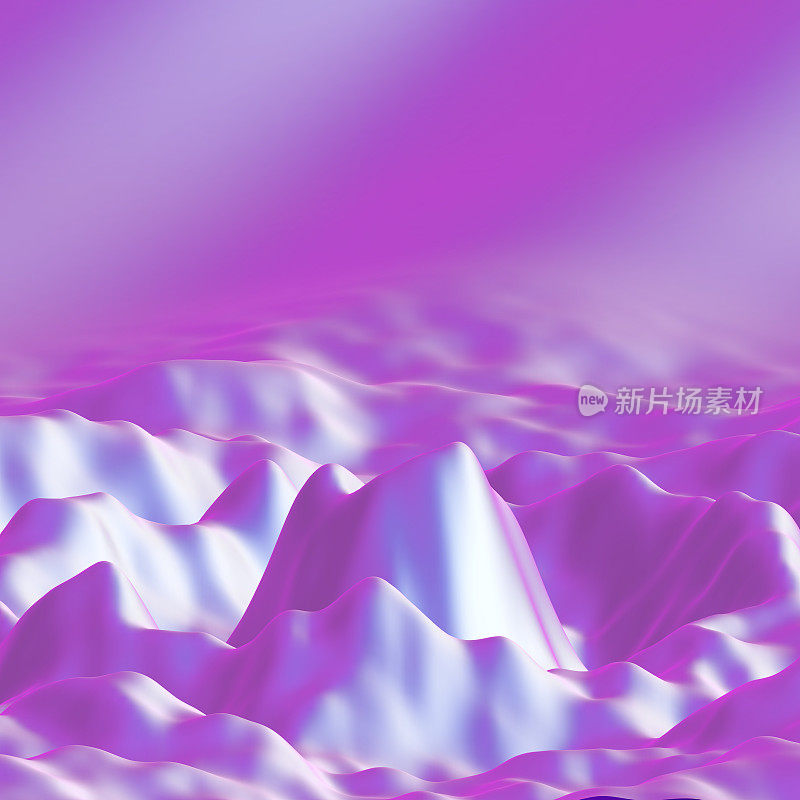 粉红色3D波浪形式。水面、液体的涟漪或山峦的奇异景观。声波可视化或抽象背景。