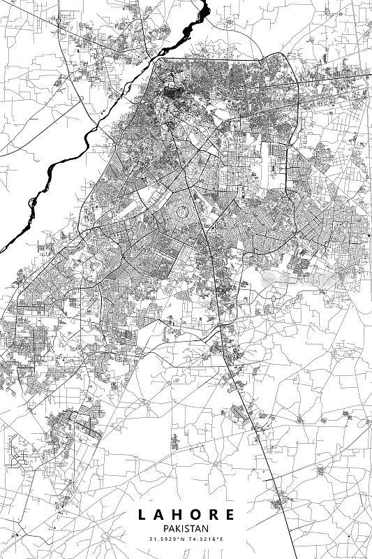 拉合尔，巴基斯坦矢量地图