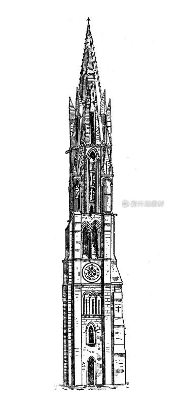 古董插图:森利斯钟楼