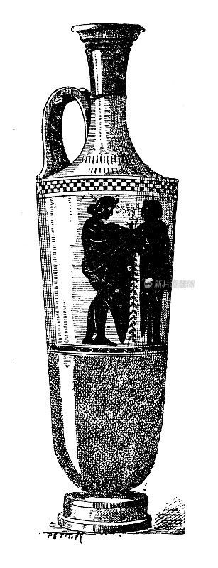 古董插画:伊特鲁里亚人哭诉的花瓶