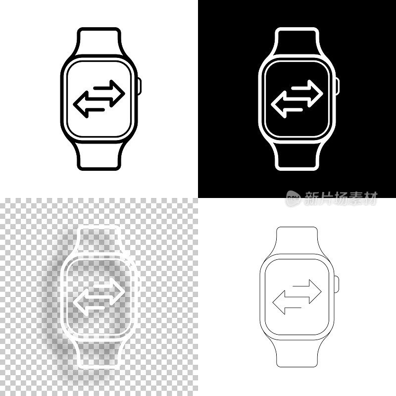 与smartwatch转移。图标设计。空白，白色和黑色背景-线图标