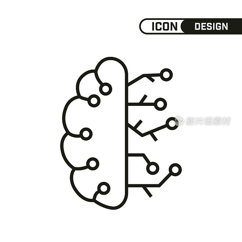 人工智能线路图标。单一的图标设计。多用途和编辑细线设计。