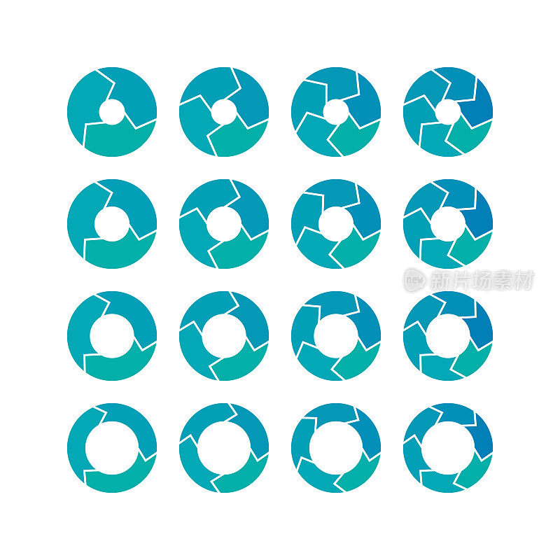 16个不同的圆段信息图-箭头形状-段数x，孔大小y