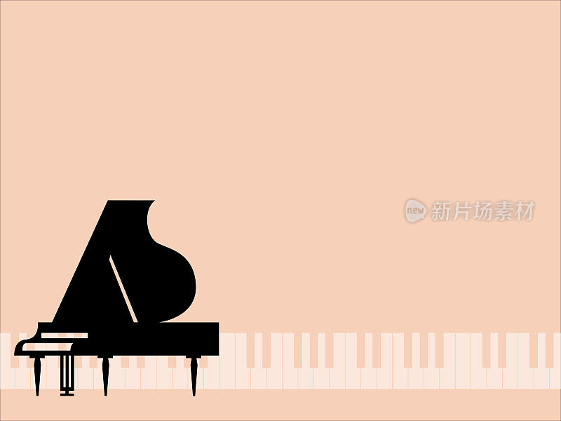 复古大钢琴剪影和白色键盘框架
