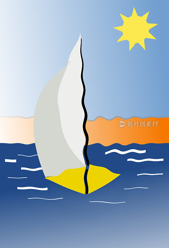 在阳光明媚的日子里，帆船在海面上滑行。插图的视觉。
