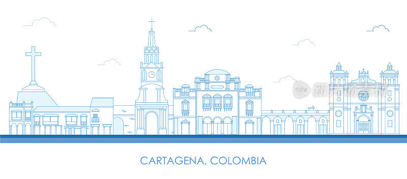 哥伦比亚卡塔赫纳的城市轮廓天际线全景