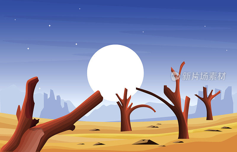 地平线天空美国西部死树广阔的沙漠景观插图