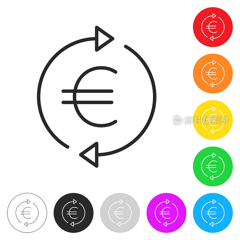 兑换和转账欧元。彩色按钮上的图标