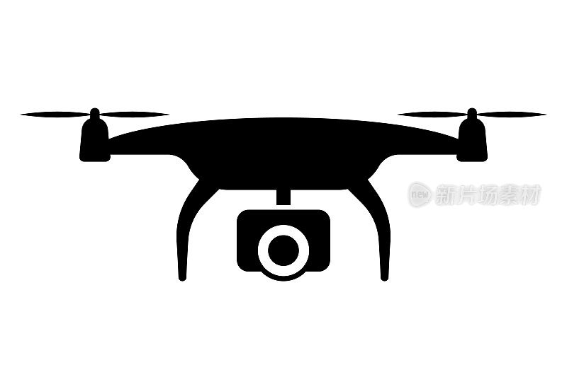 带摄像头的无人机四轴飞行器。无人机视频摄像机矢量图标