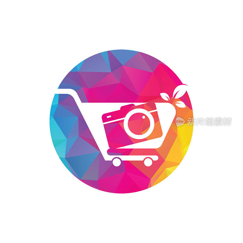 相机商店Logo矢量图标。购物车与相机镜头标志