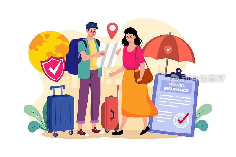 白色背景的旅游保险概念插图