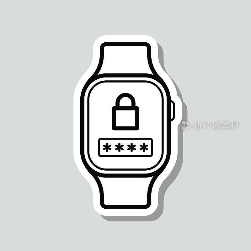 Smartwatch与密码。图标贴纸在灰色背景