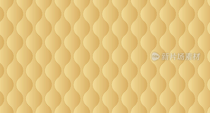简单的内饰绗缝背景。金色皮革质感的沙发背景。矢量图