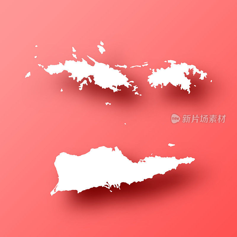 美属维尔京群岛地图，红色背景带阴影