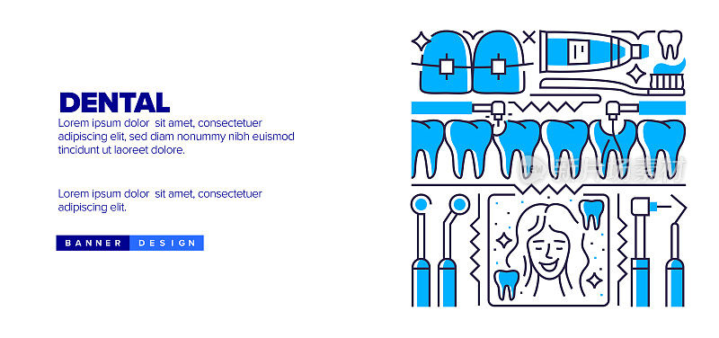 牙科概念登陆页，网站横幅设计，在线广告，广告和营销材料