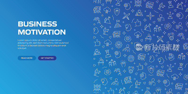 商业动机网络横幅与线性图标,时髦的线性风格向量