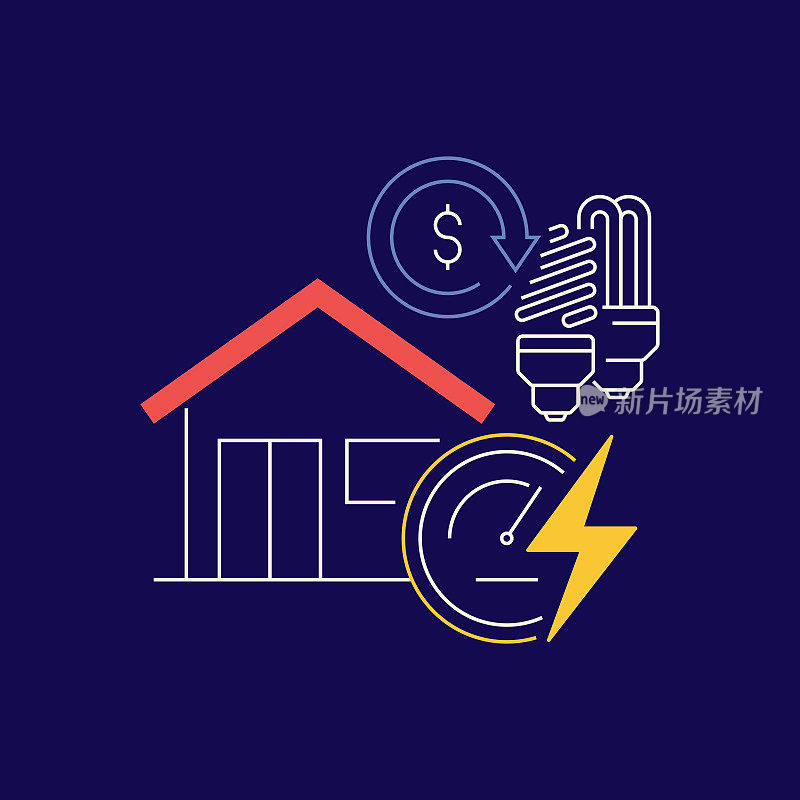 与能源消耗相关的线图标设计。电力,费用,效率,能源法案。