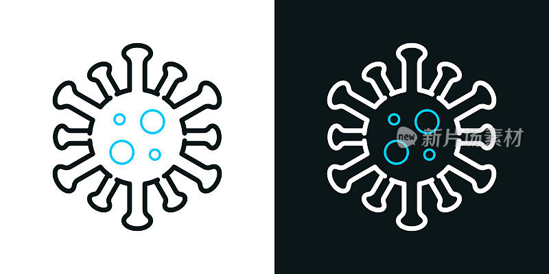 病毒的细胞。黑色或白色背景上的双色线条图标-可编辑笔触