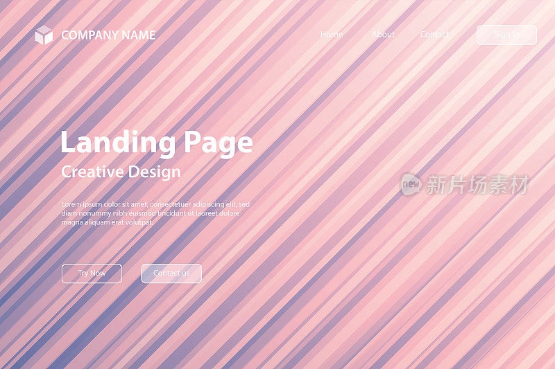登陆页模板-抽象设计与对角线-新潮的粉红色梯度