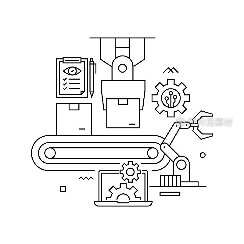 矢量集插图工业4.0概念。线条艺术风格的背景设计，网页，横幅，海报，印刷品等。矢量插图。
