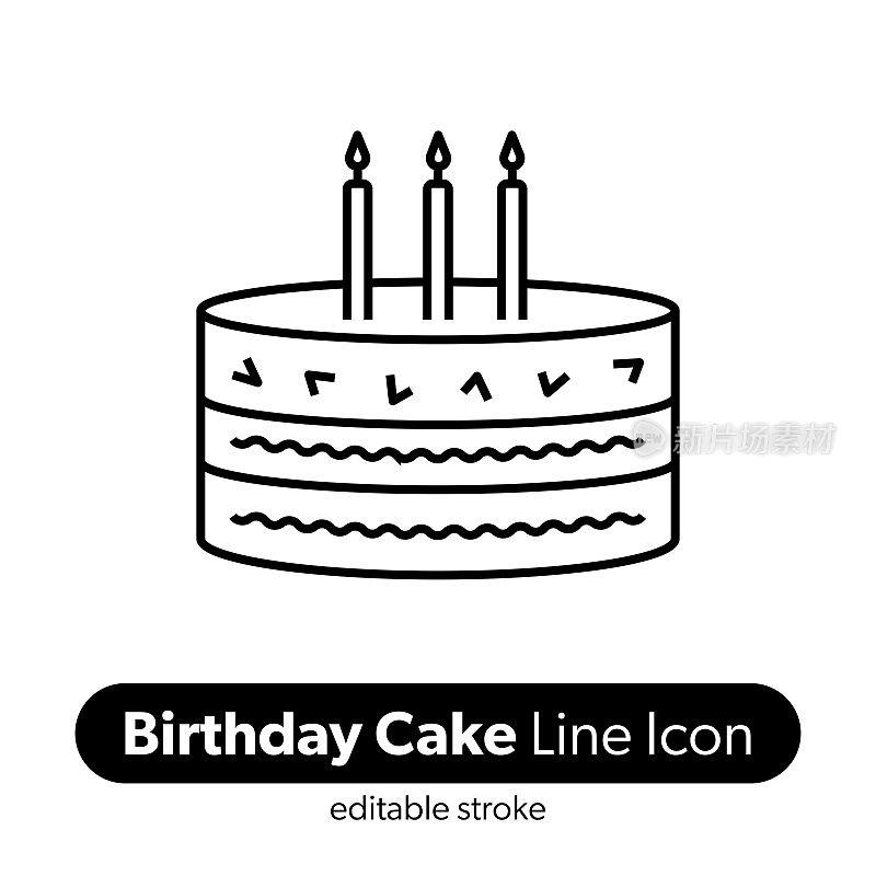 生日蛋糕线图标。可编辑的描边矢量图标。
