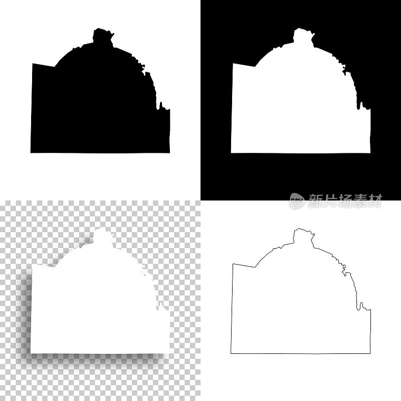 林肯县，田纳西州。设计地图。空白，白色和黑色背景