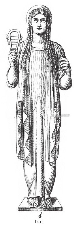 伊希斯:向伊希斯献祭;宗教和神话人物的埃及雕刻古董插图，出版1851年