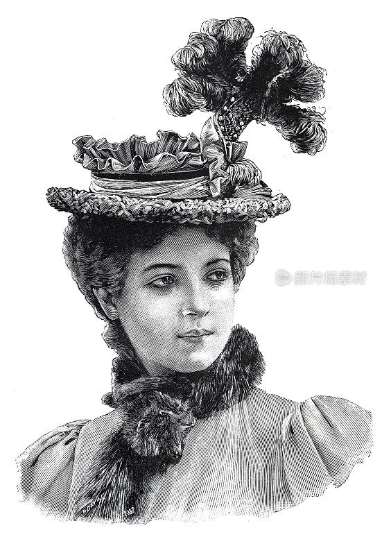 女人与时尚花帽子插图1897