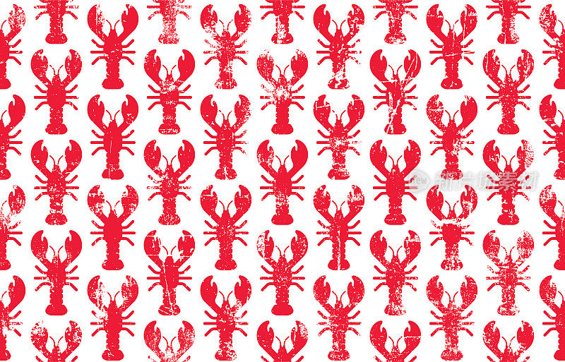 红龙虾无缝图案Grunge剪纸背景
