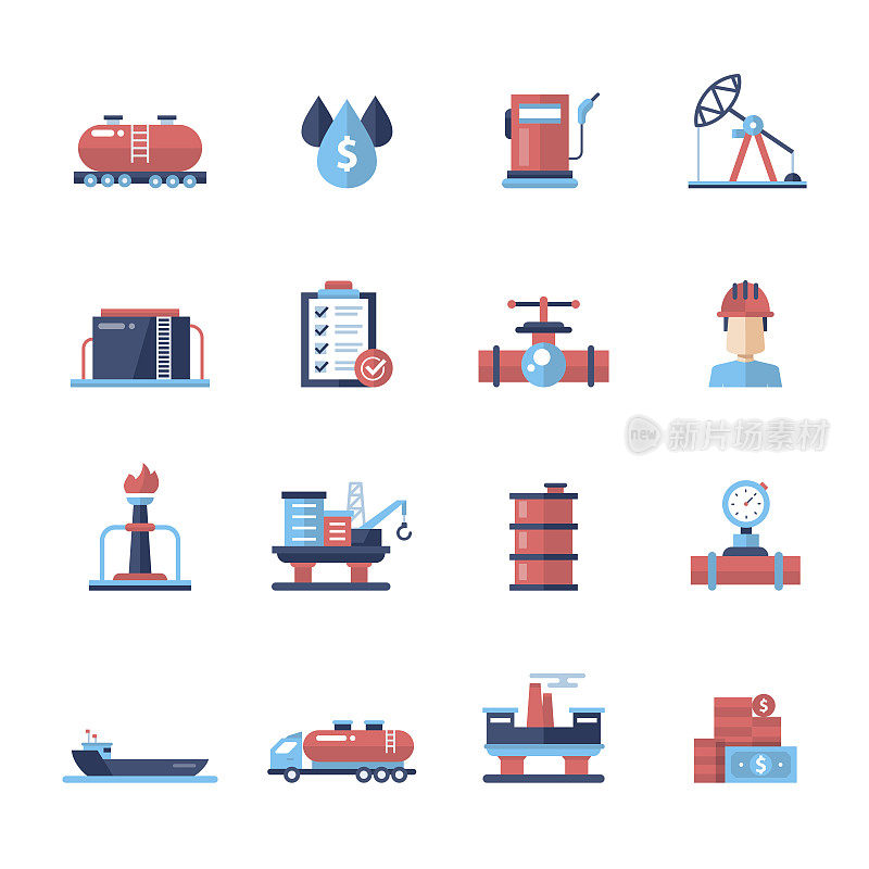 石油、天然气工业现代平面设计图标和象形文字