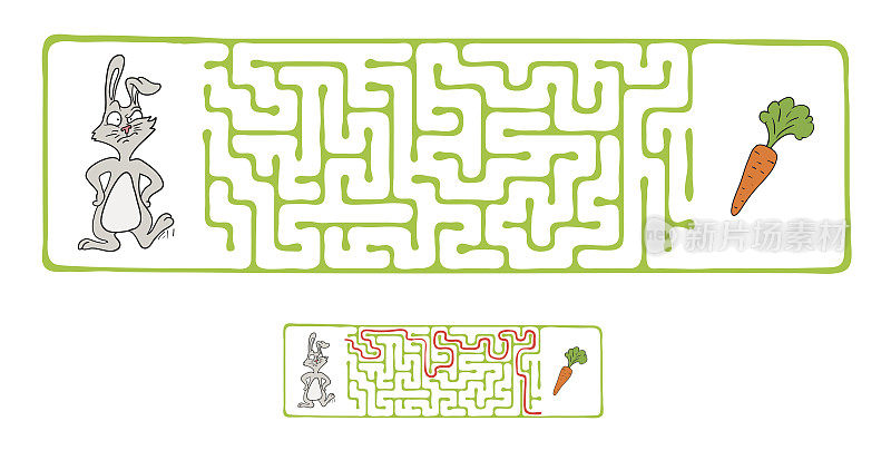 矢量迷宫，兔子和胡萝卜迷宫。