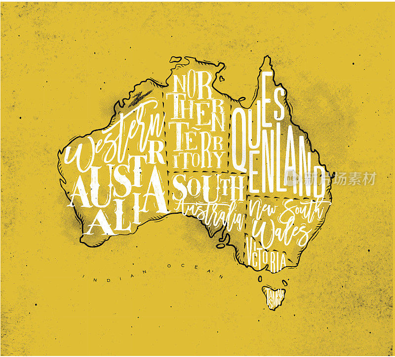 地图澳大利亚复古黄