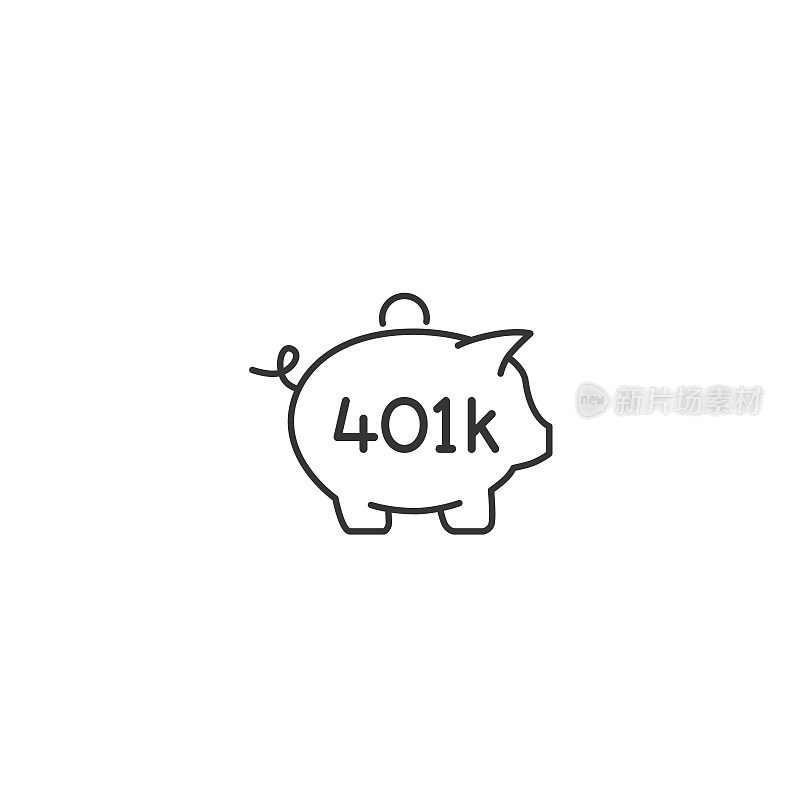 401K退休计划储蓄罐细线图标
