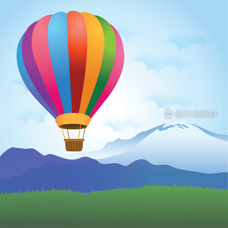 彩色的热气球飞过了山