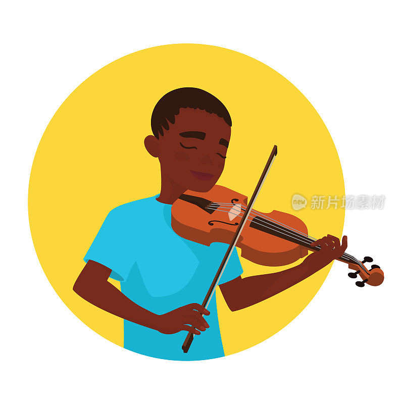 音乐家演奏小提琴。男孩小提琴家的灵感是演奏一种古典乐器。向量